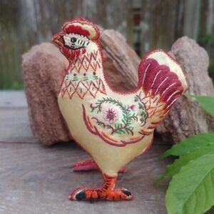 Vintage Silk Embroidered Hen